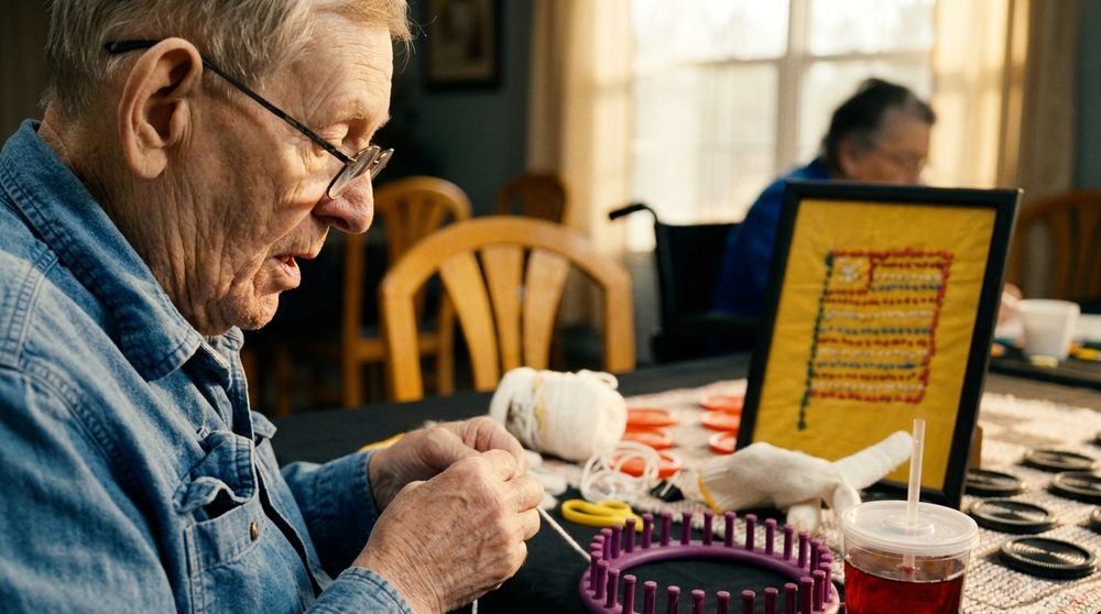 A Holston resident working on a craft project